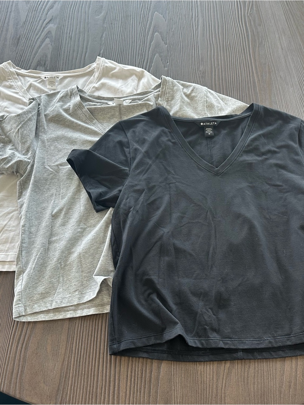 Athleta Three-Pack V‑Neck Tees in Black, Light Gray, White